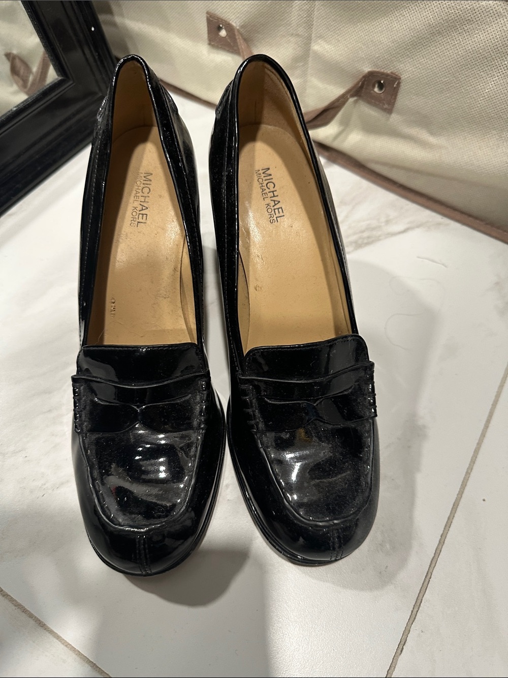 MICHAEL Michael Kors Black Patent Leather Penny Loafers